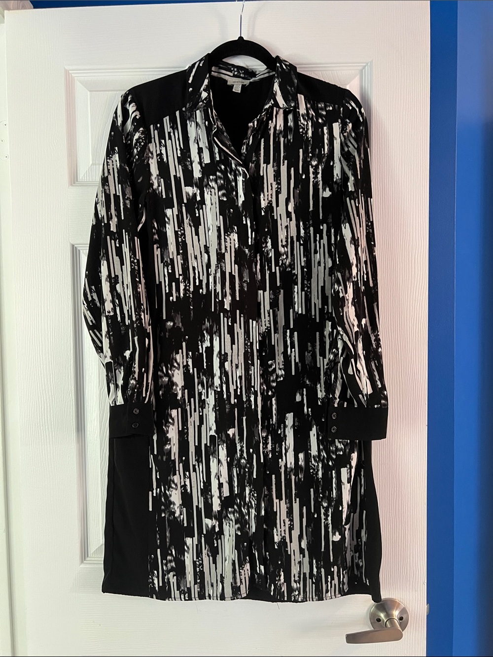 Tristan Black and White Long Sleeve Shirt Dress